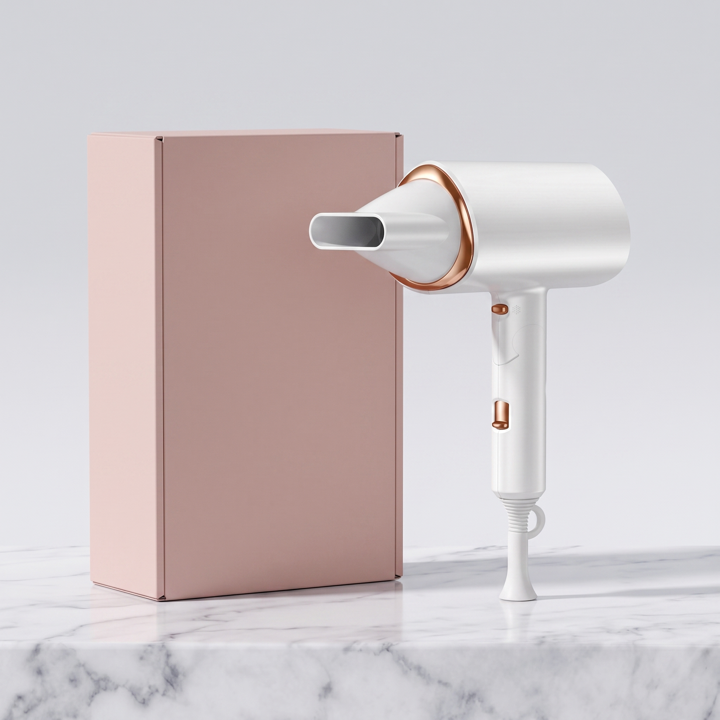 Foldable hair dryer with plain pink retail box