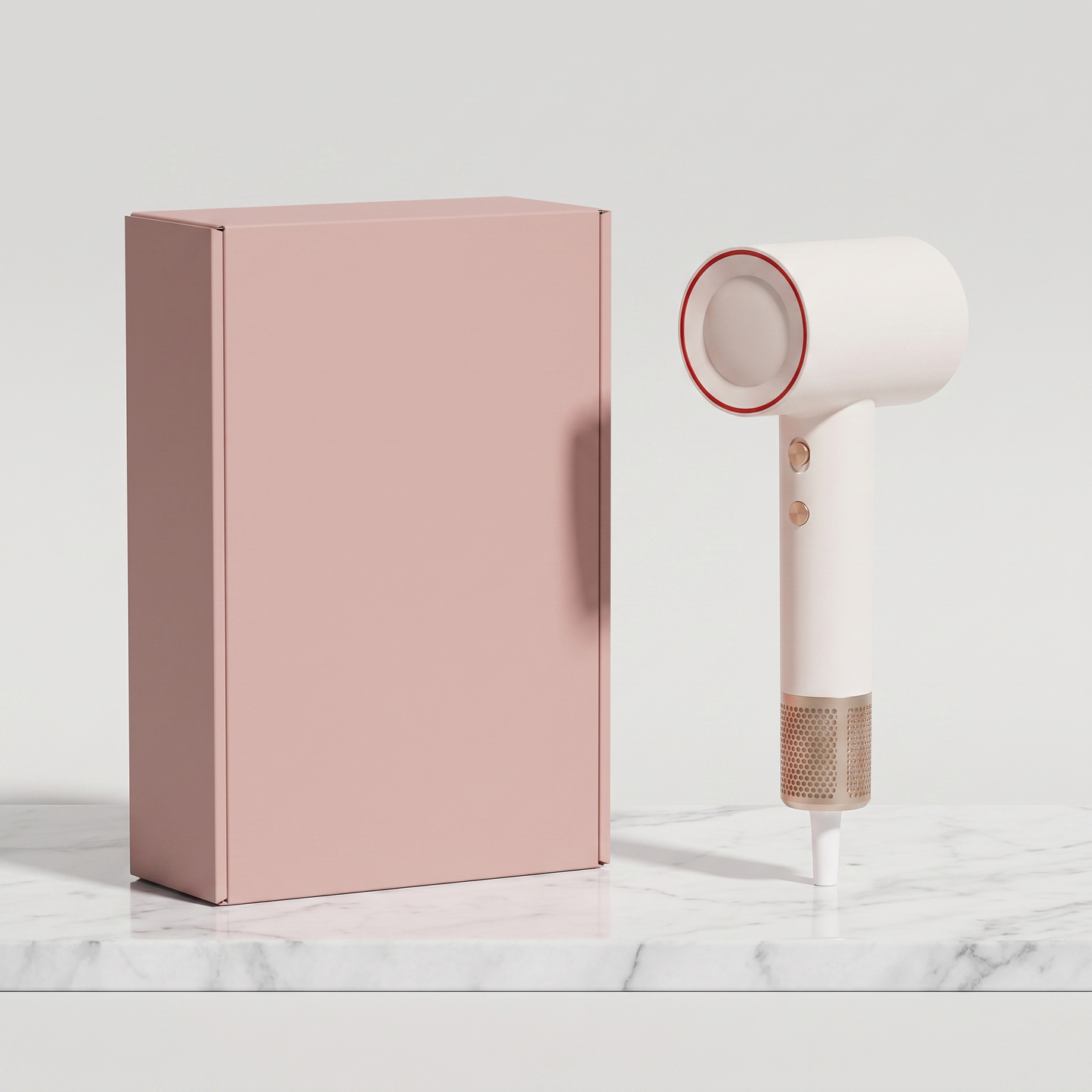 High-speed hair dryer with plain pink retail box