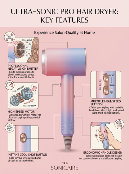 Professional Negative Ion Hair Dryer - infographic