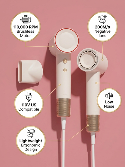DOCO LAB High-Speed Hair Dryer 110V - infographic