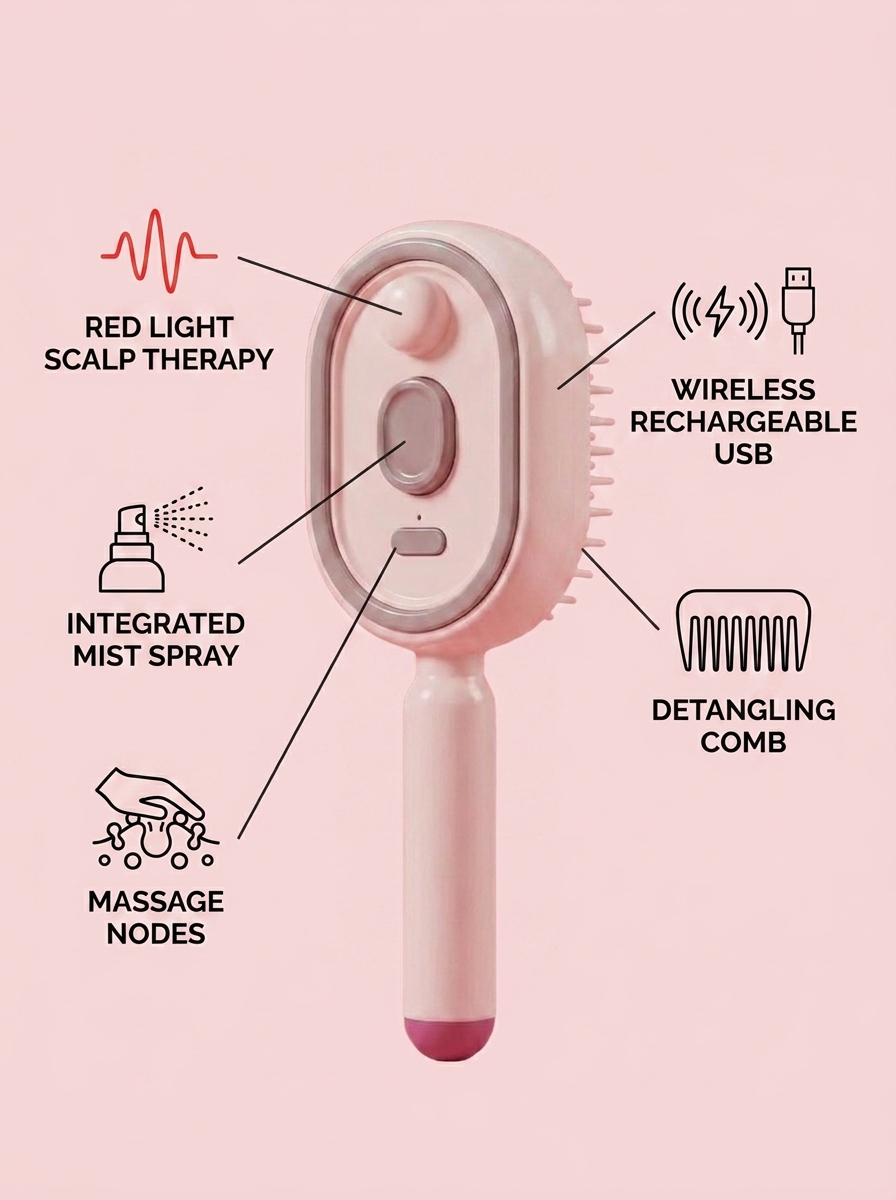 Spray Massage Comb with Red Light - infographic