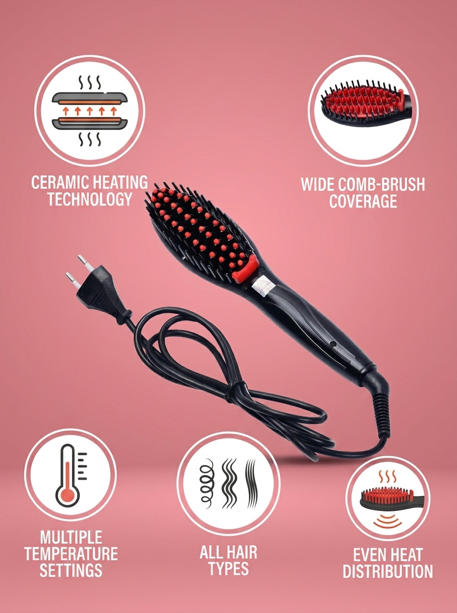 Electric Hair Straightener Comb Brush - infographic