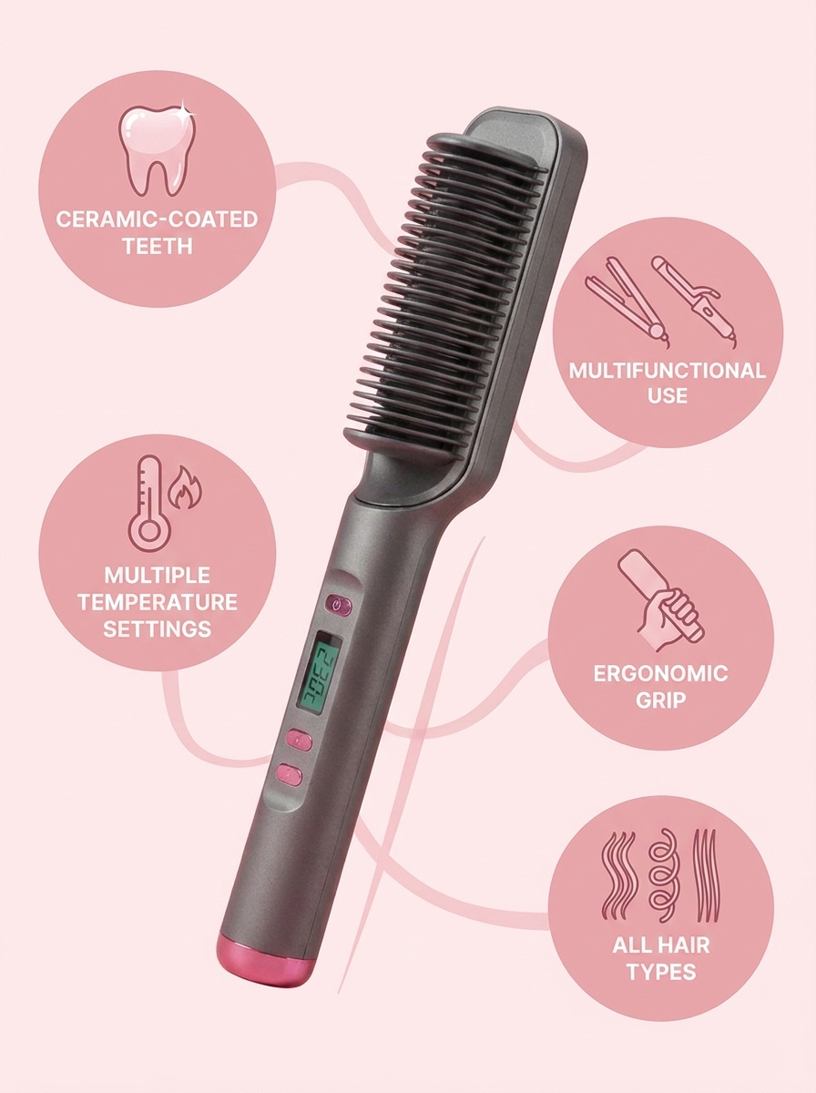 Electric Hot Comb Hair Straightener - infographic