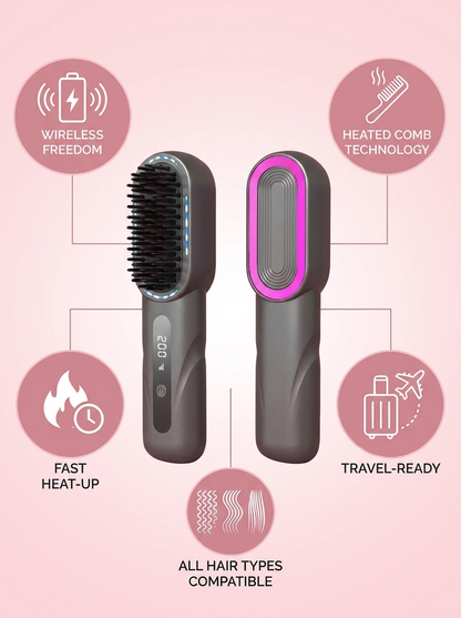 Wireless Heated Hair Straightener Comb - infographic