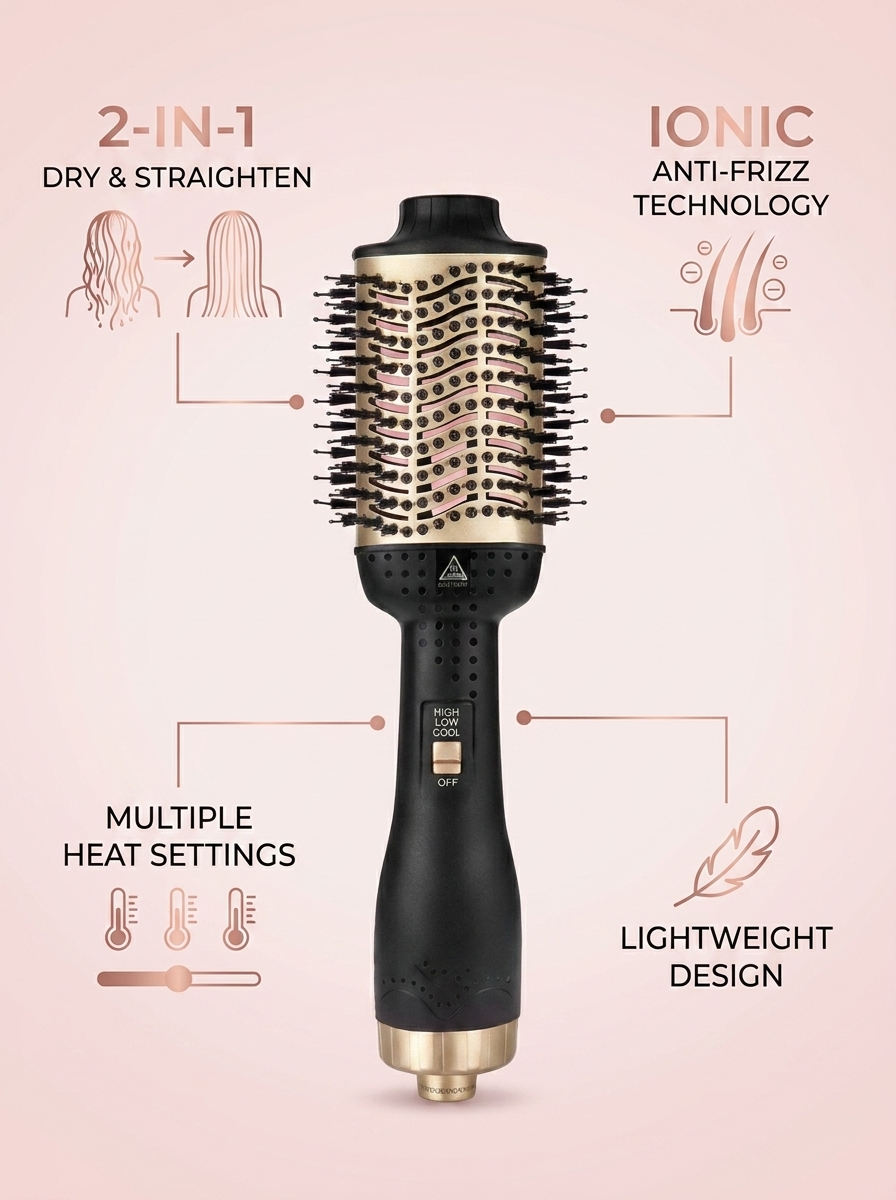 Hot Air Brush Anti-Frizz Straightener - infographic