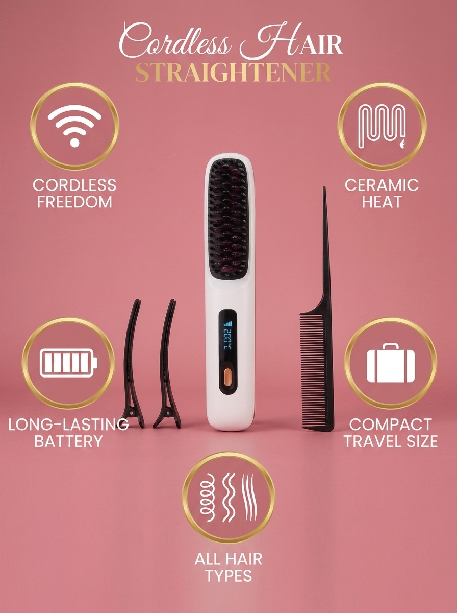Cordless Hair Straightener Brush - infographic