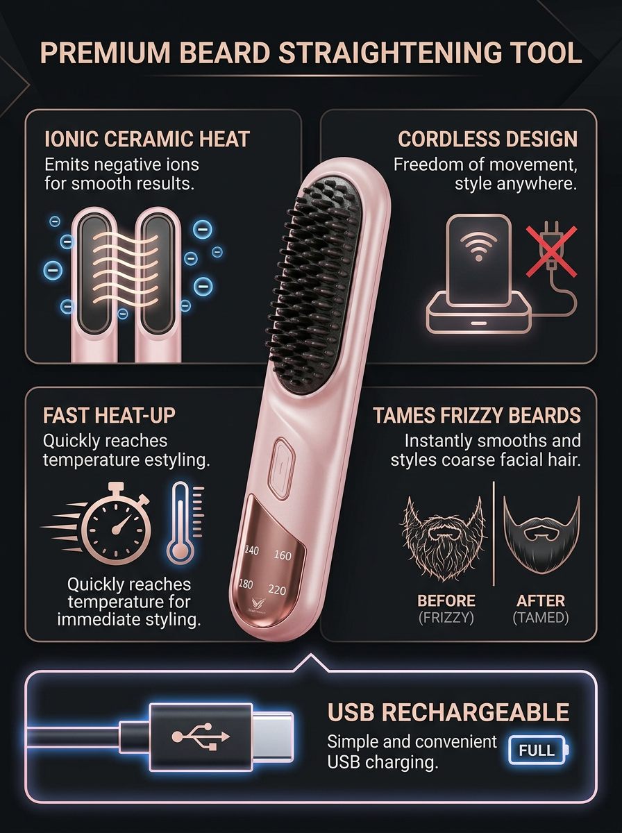 Cordless Beard Straightener Brush - infographic