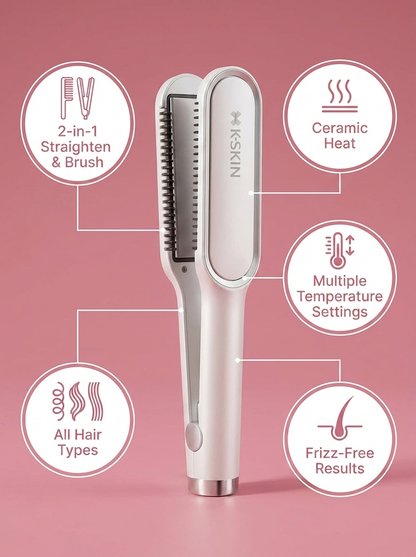 KSKIN 2-in-1 Hair Straightener Brush - infographic