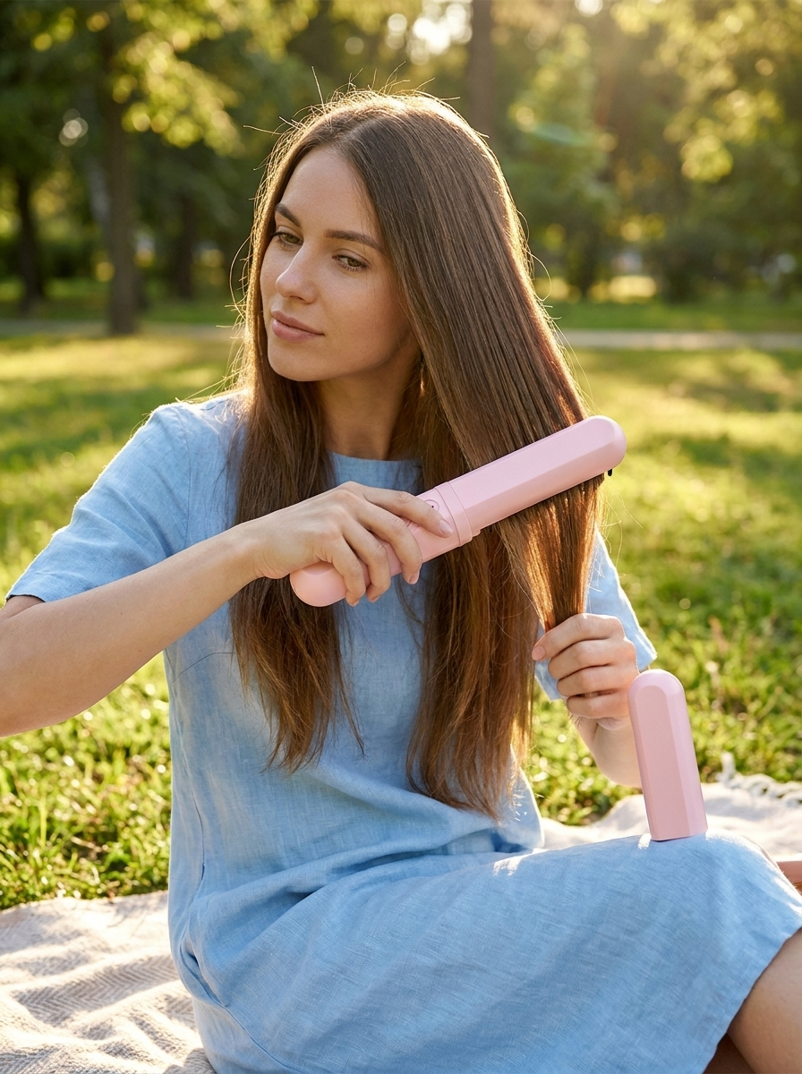 Cordless Ceramic Hair Straightener Brush - lifestyle