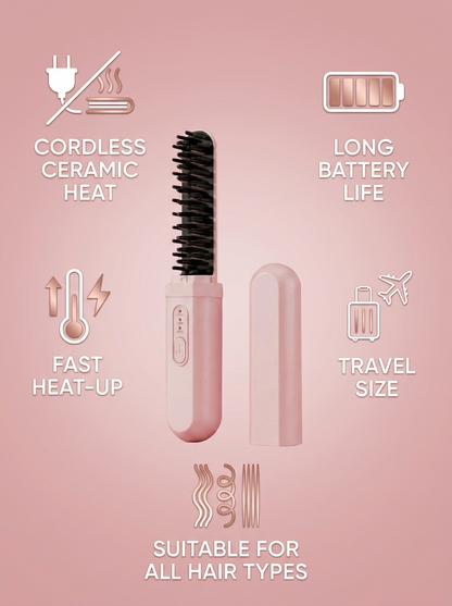 Cordless Ceramic Hair Straightener Brush - infographic