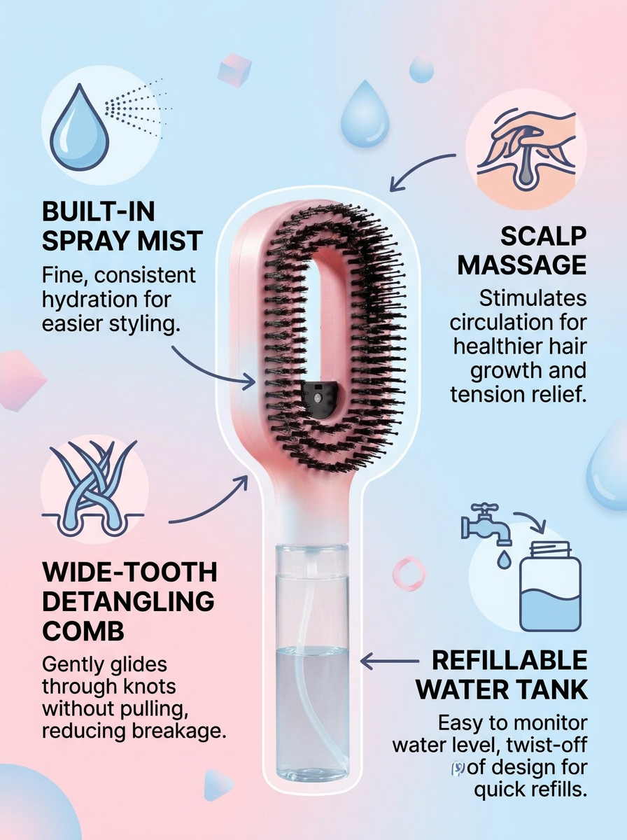2-in-1 Spray Detangling Scalp Comb - infographic