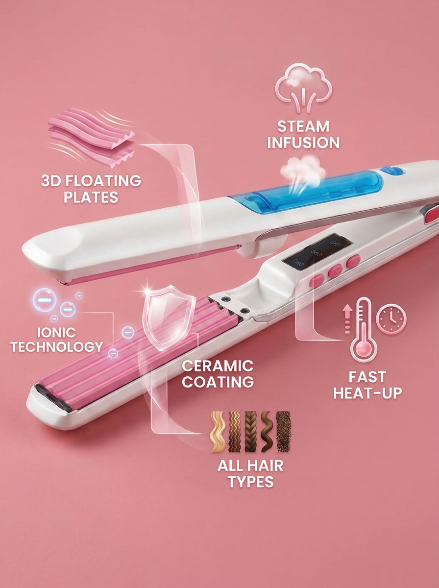 3D Steam Hair Straightener Flat Iron - infographic