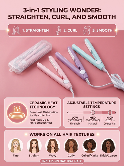 3-in-1 Hair Iron Straightening Hot Comb - infographic