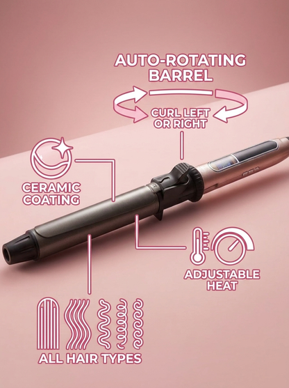 Rosétek Professional Rotating Curling Iron - infographic