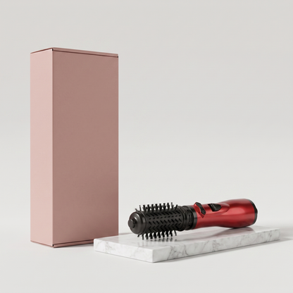 Rotating hot air brush with plain pink retail box