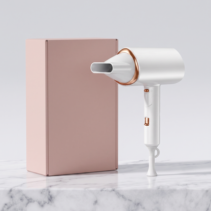 Foldable hair dryer with plain pink retail box