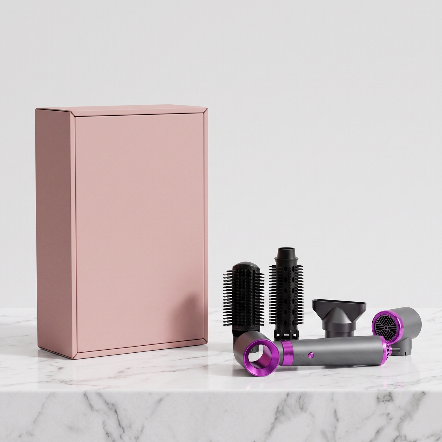 5-in-1 hair dryer styling comb set with plain pink retail box