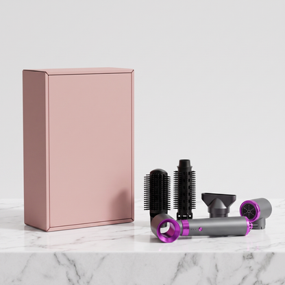 5-in-1 hair dryer styling comb set with plain pink retail box