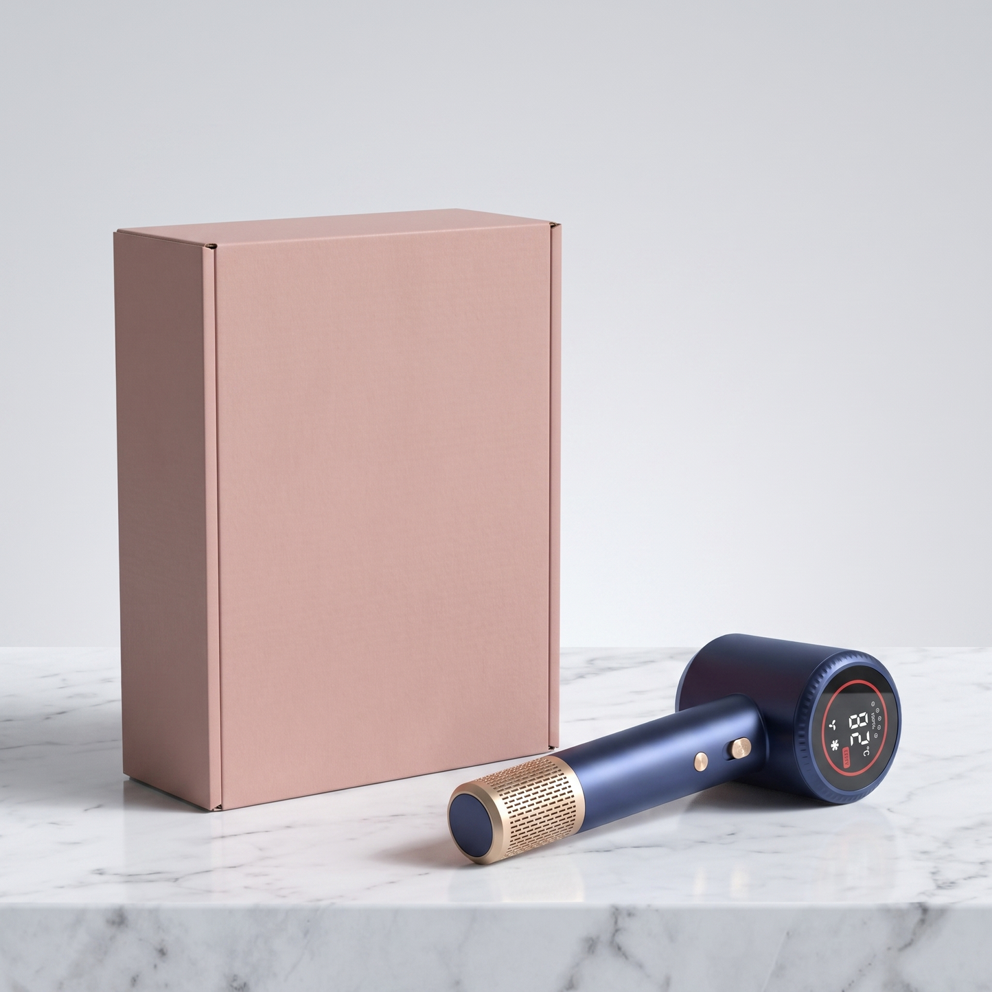 Portable negative ion hair dryer with plain pink retail box