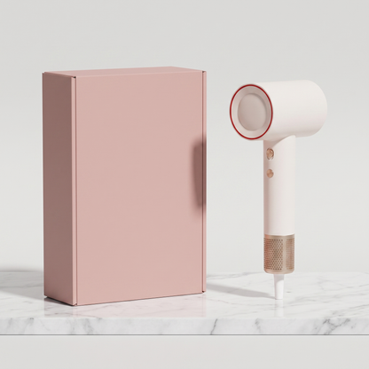 High-speed hair dryer with plain pink retail box