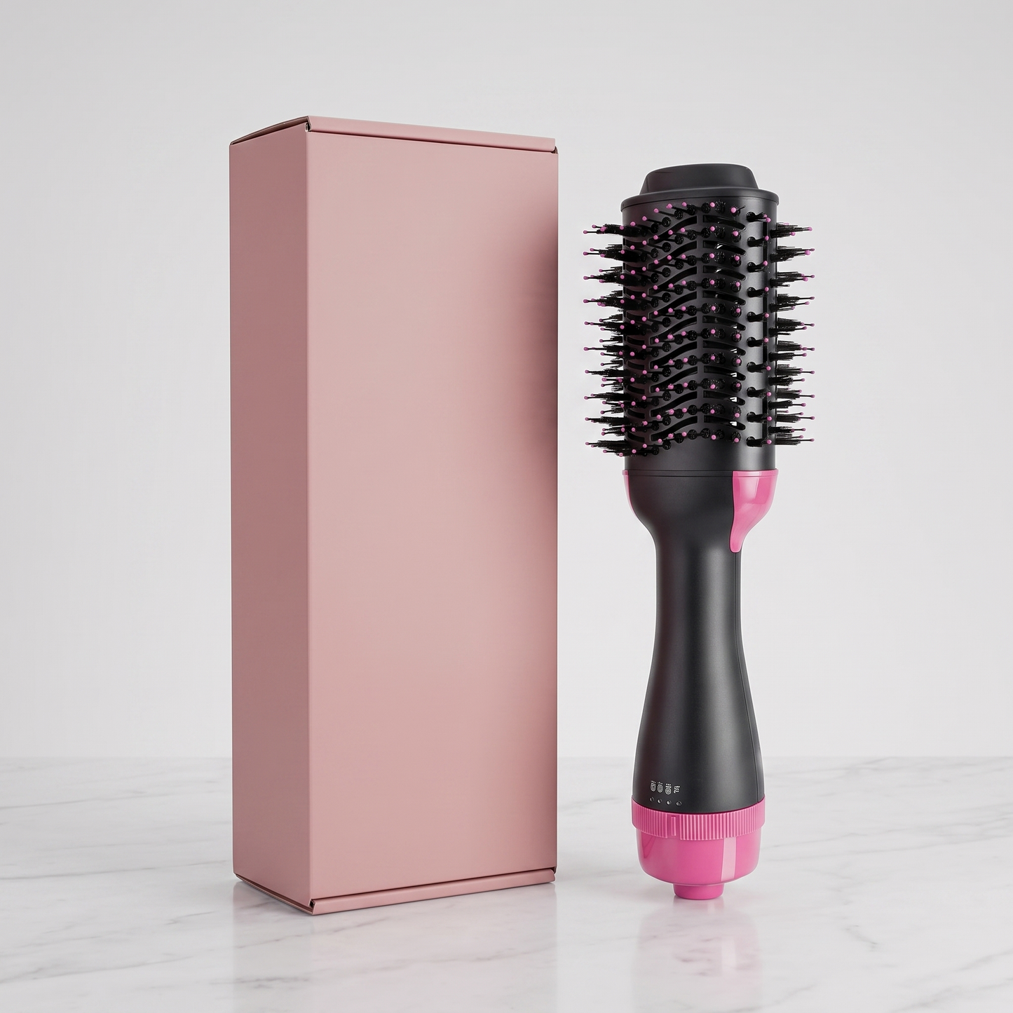 Hot air brush hair dryer with plain pink retail box