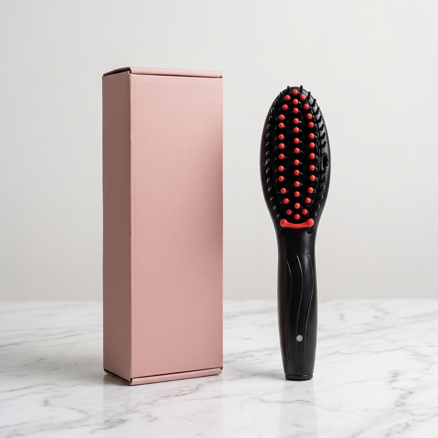 Electric hair straightener comb brush with plain pink retail box