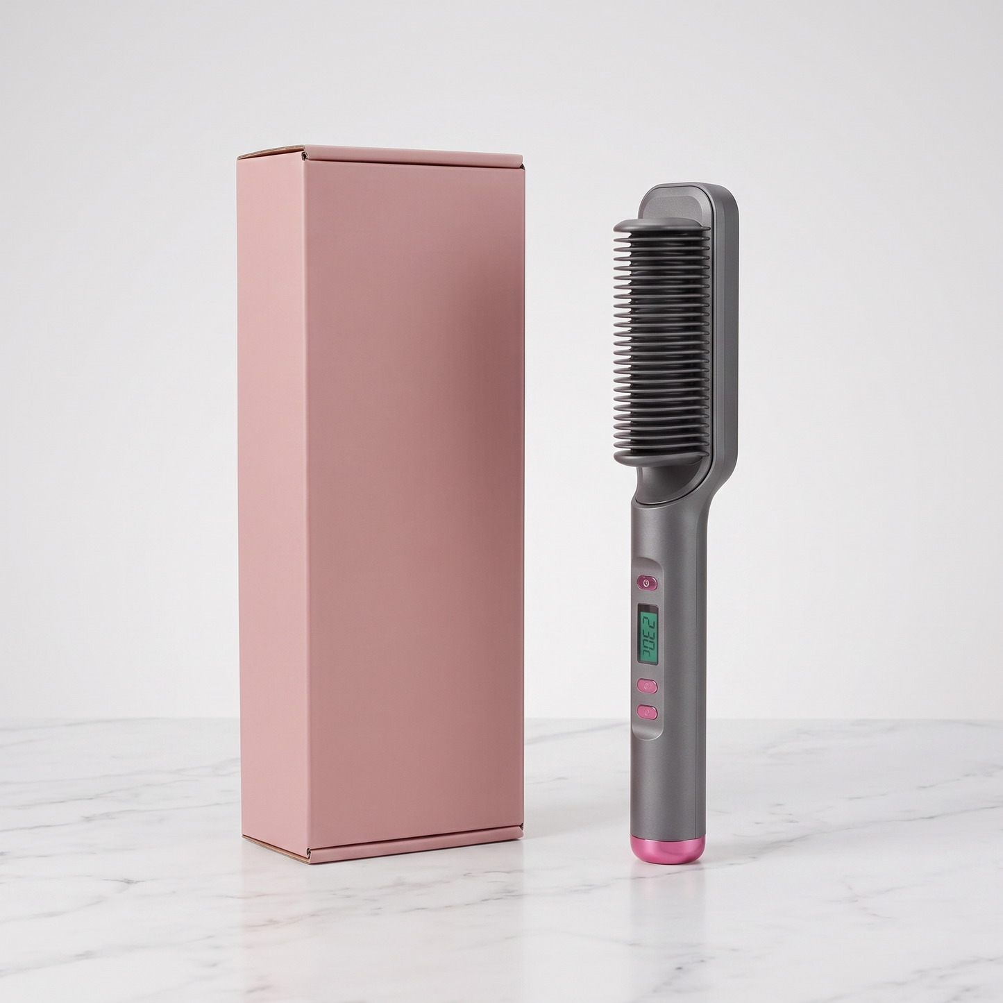 Electric hot comb hair straightener with plain pink retail box