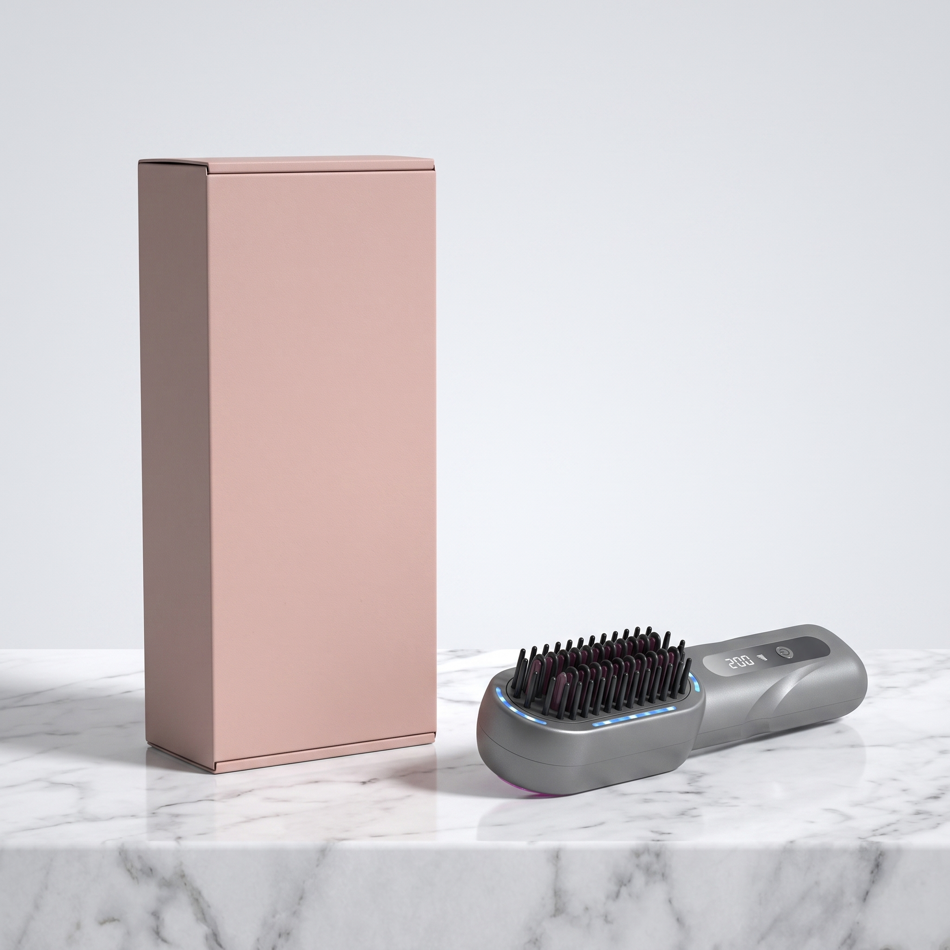 Wireless heated hair straightener comb with plain pink retail box