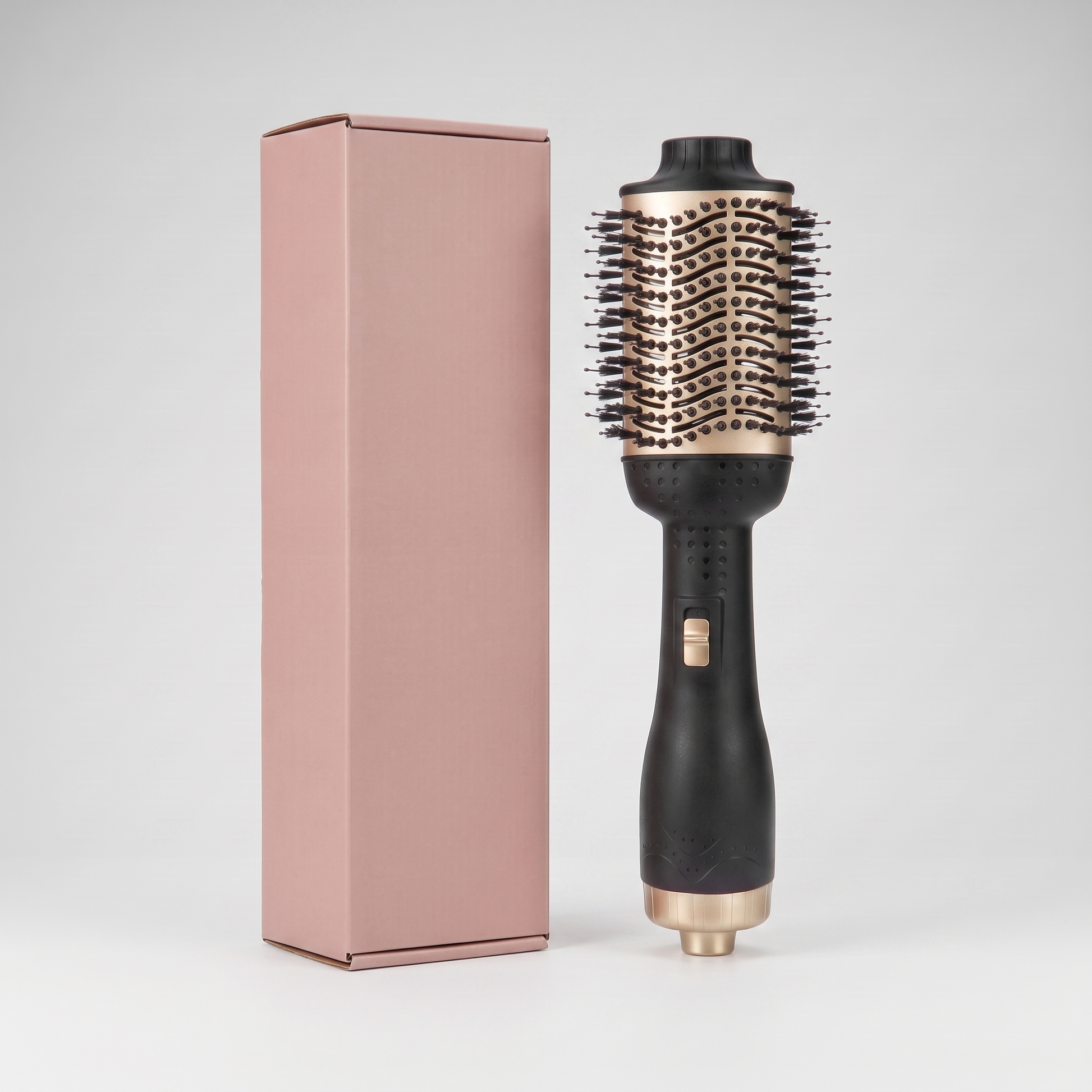 Hot air brush anti-frizz straightener with plain pink retail box