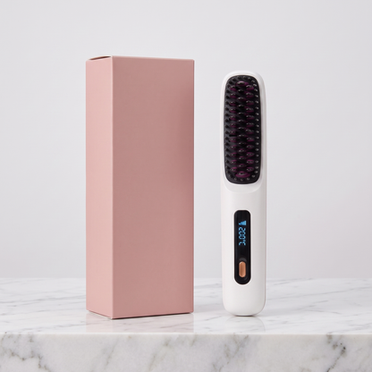 Cordless hair straightener brush with plain pink retail box