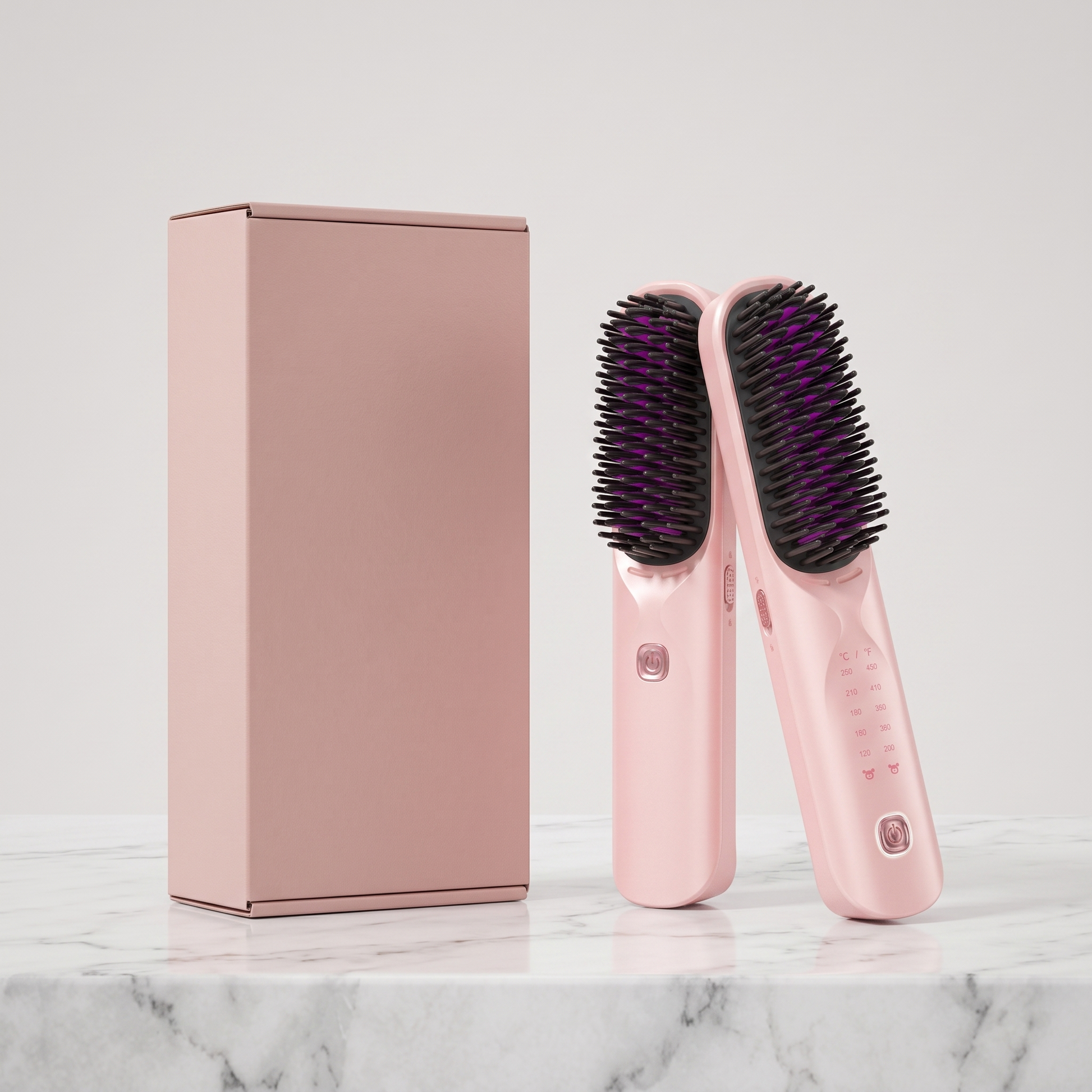 Cordless hair straightener brush 10000mAh with plain pink retail box
