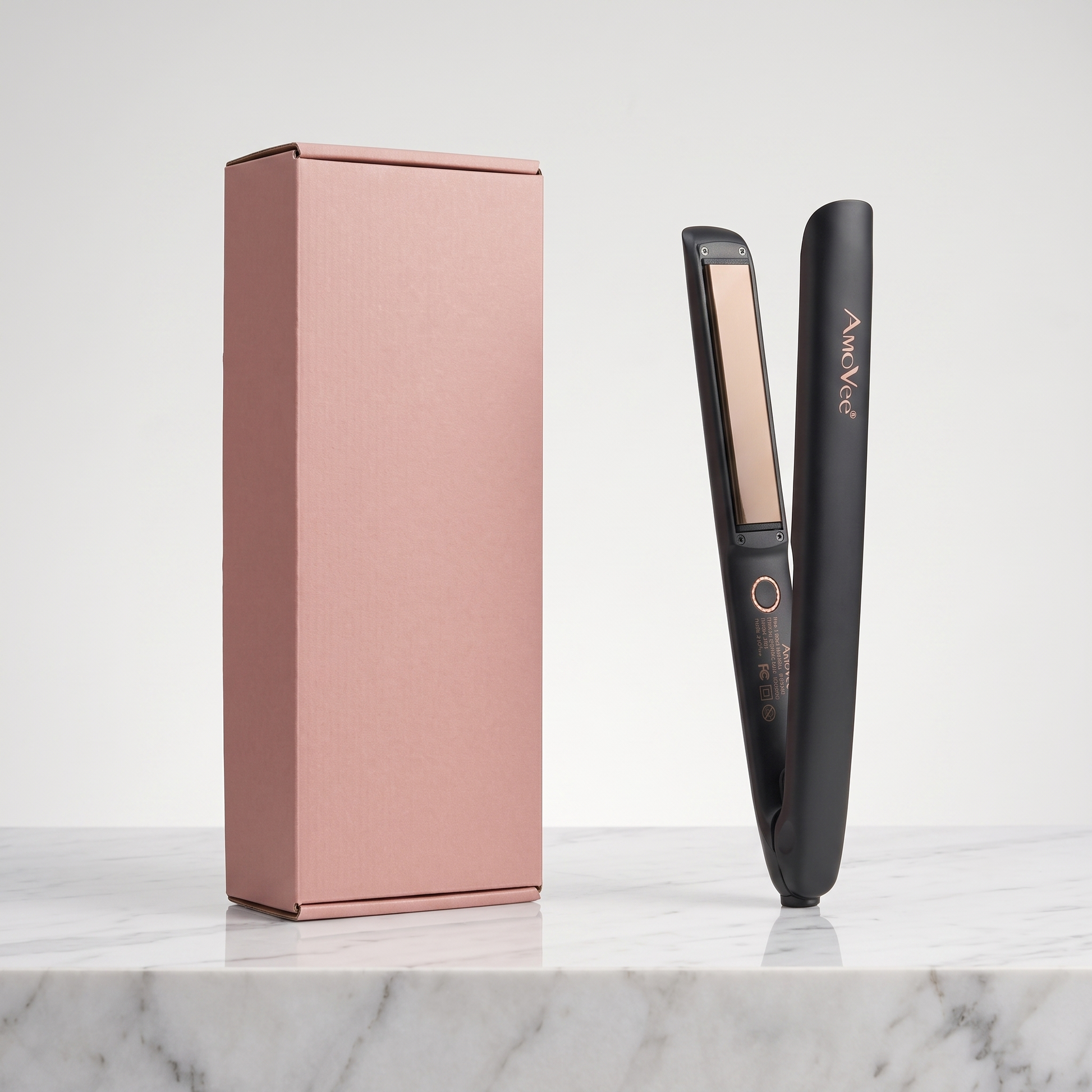 2-in-1 hair straightener and curler with plain pink retail box