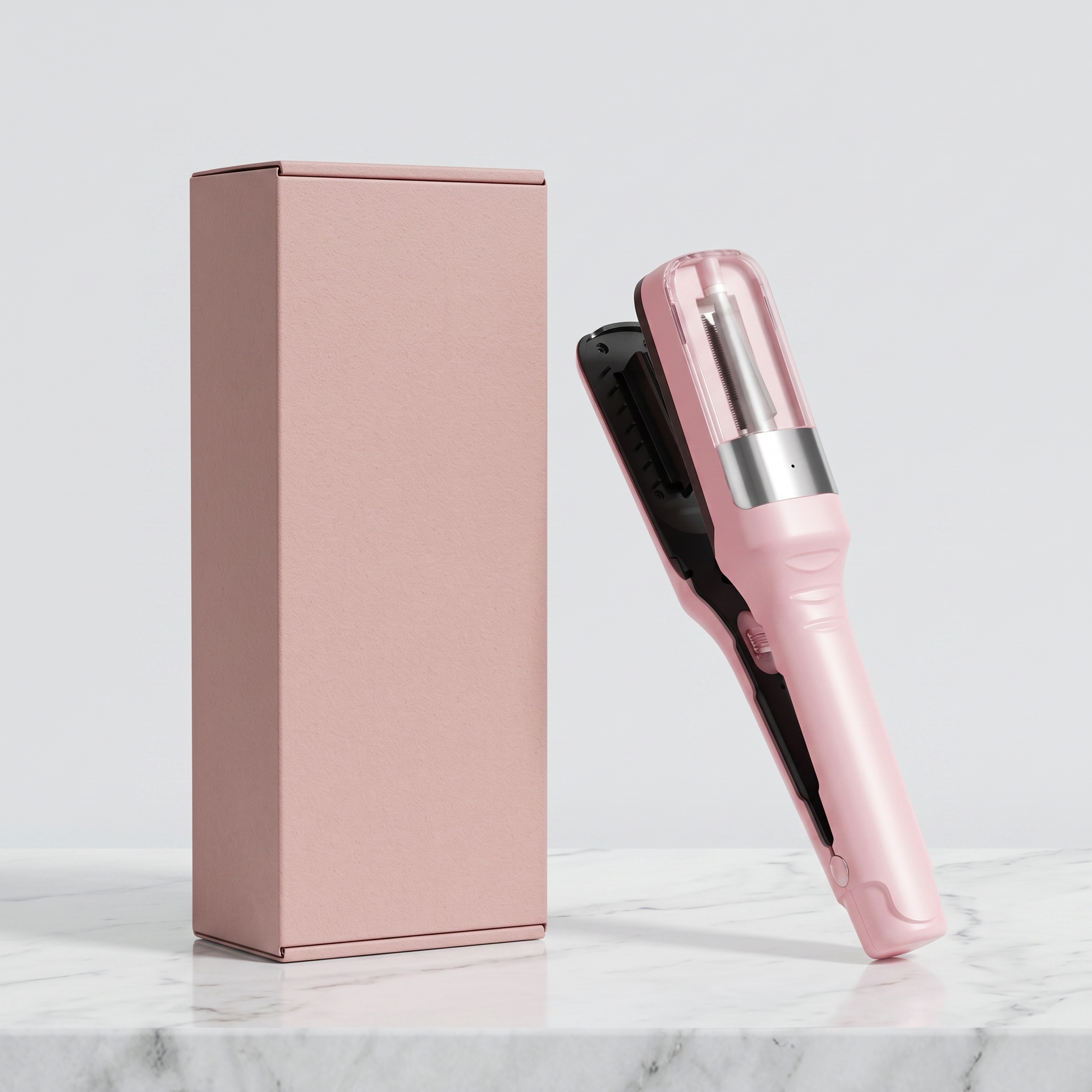 Cordless split end trimmer with plain pink retail box