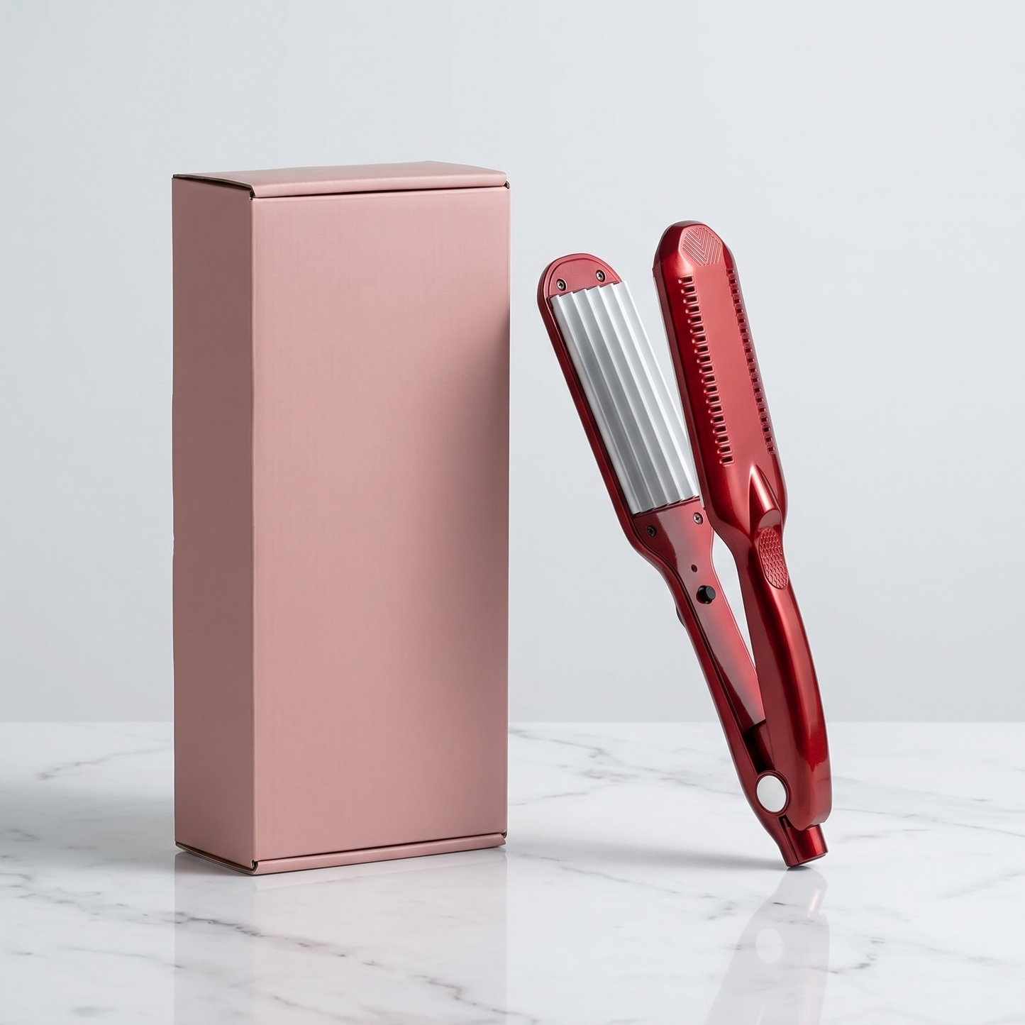 Titanium crimping and wave iron with plain pink retail box