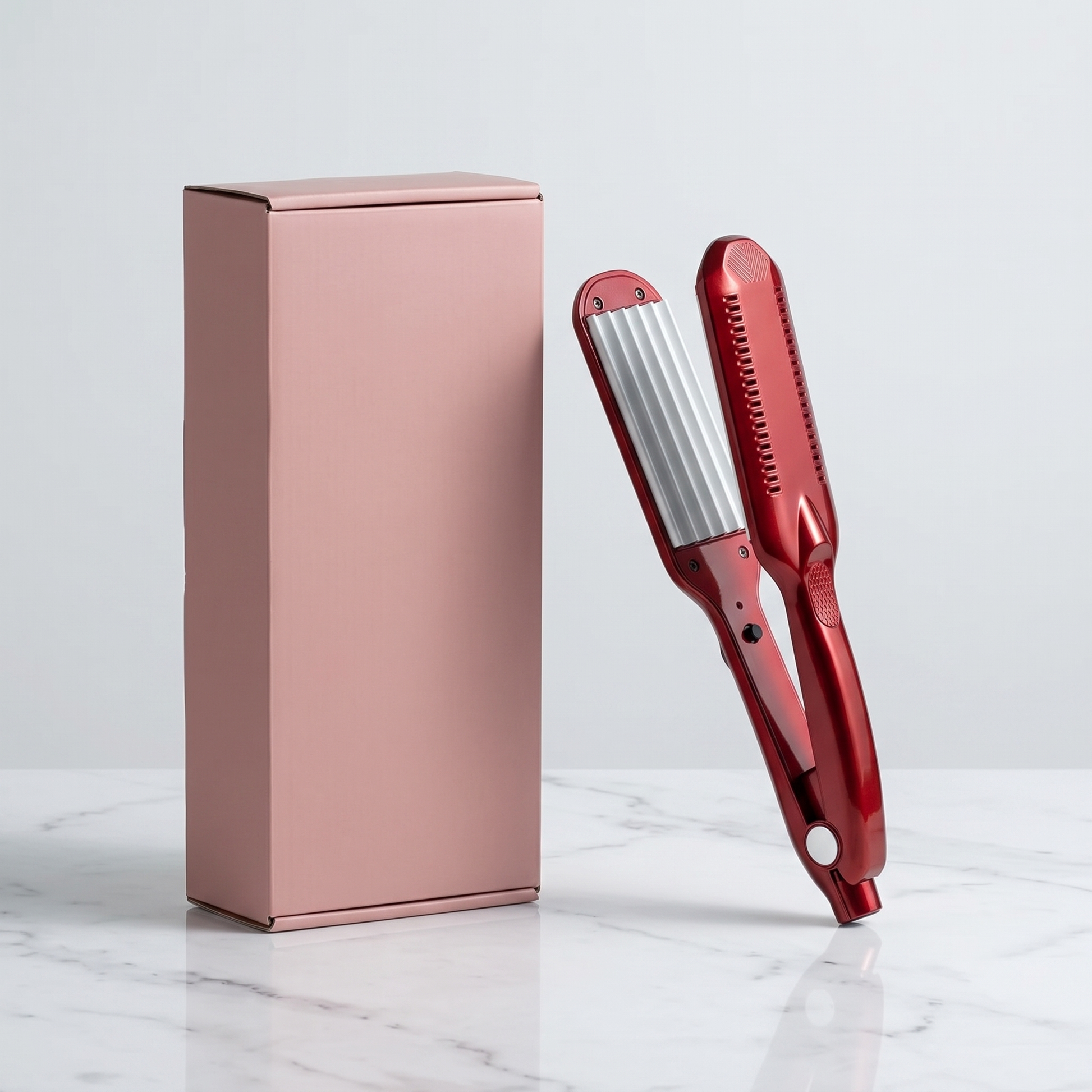 Titanium crimping and wave iron with plain pink retail box